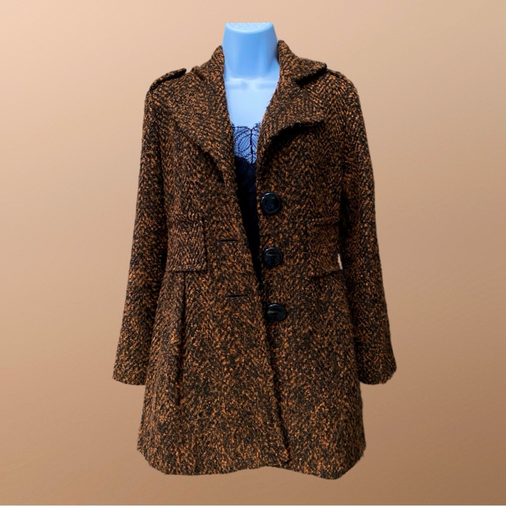 Kensie Princess Cut Peacoat in Rust Colored Houndstooth Tweed